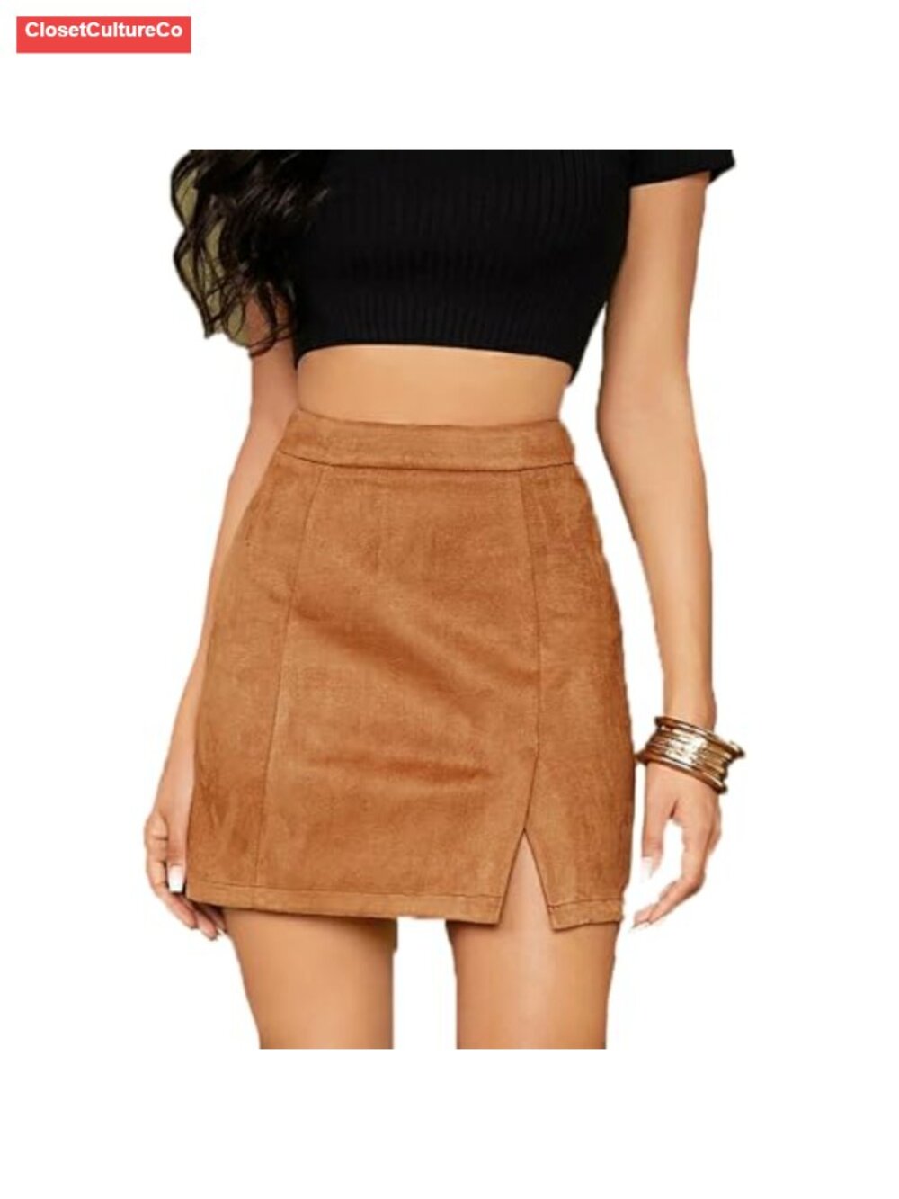 Faux Suede High Waist Bodycon Mini Skirt Side Split Slim Fit